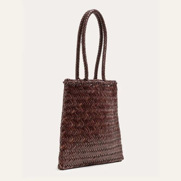 576. LIFFNER Flat Leather Basket Bag Dark Brown Silver Charm $395 NWOT