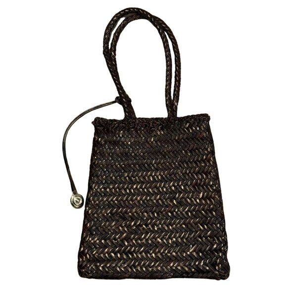 576. LIFFNER Flat Leather Basket Bag Dark Brown Silver Charm $395 NWOT