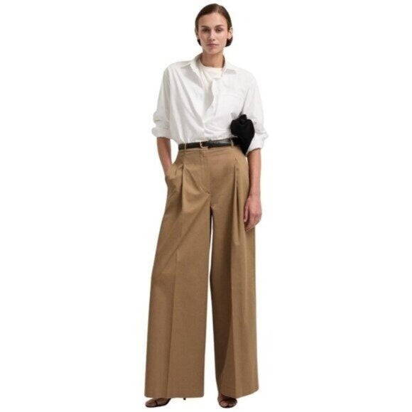 G. Gwyn by Goop Marlow Trouser Camel Tan Brown Wide Leg Pants $595 EUC Sz 4