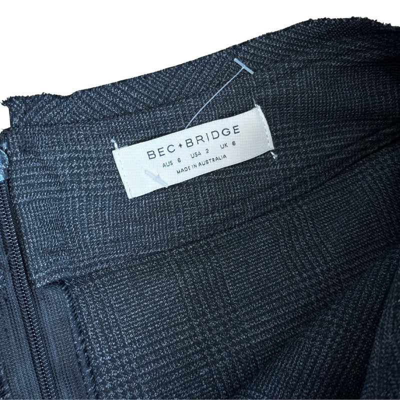 BEC + BRIDGE Tali Check-Print Stretch-Woven Midi Grey Skirt $340 EUC Sz 2