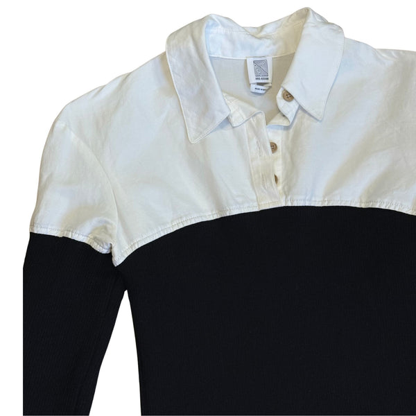 ROSIE ASSOULIN Contrast Rib Knit Black White Shirt VGUC XS