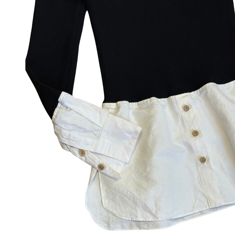 ROSIE ASSOULIN Contrast Rib Knit Black White Shirt VGUC XS