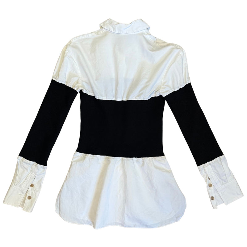 ROSIE ASSOULIN Contrast Rib Knit Black White Shirt VGUC XS