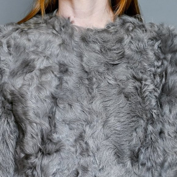 440. VINTAGE 1970s Gray Genuine Sheepskin Fur Jacket Small