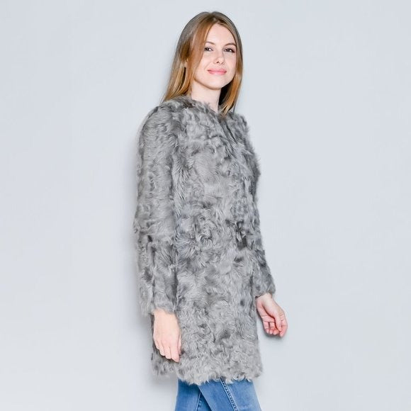 440. VINTAGE 1970s Gray Genuine Sheepskin Fur Jacket Small