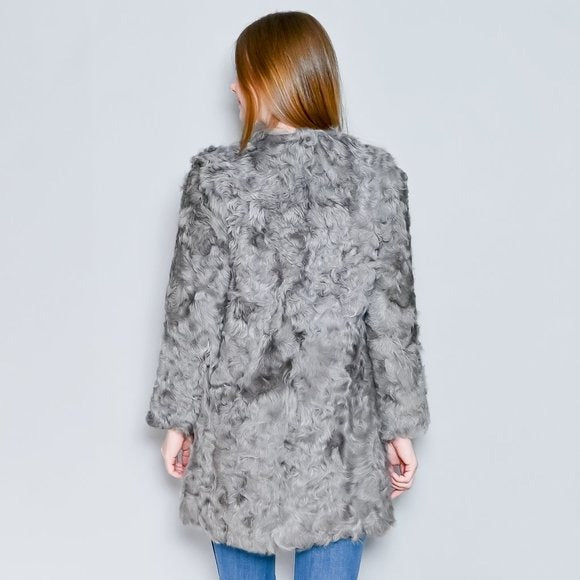 440. VINTAGE 1970s Gray Genuine Sheepskin Fur Jacket Small