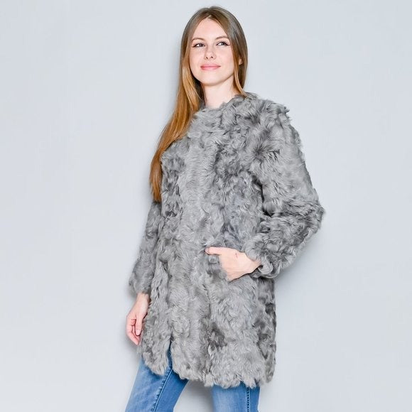 440. VINTAGE 1970s Gray Genuine Sheepskin Fur Jacket Small