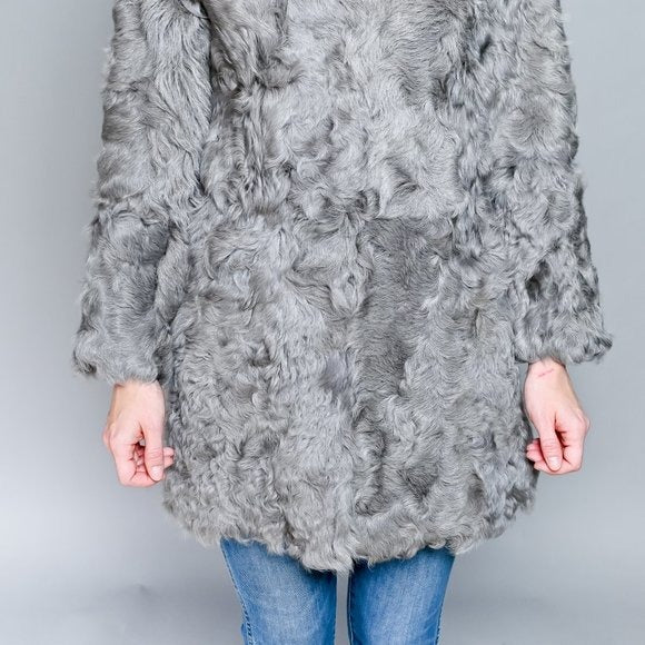 440. VINTAGE 1970s Gray Genuine Sheepskin Fur Jacket Small