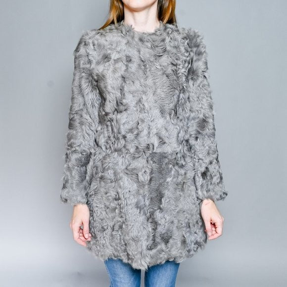 440. VINTAGE 1970s Gray Genuine Sheepskin Fur Jacket Small