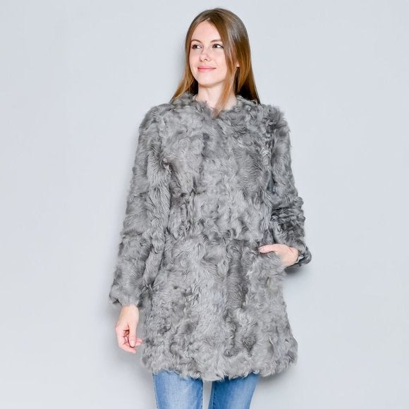 440. VINTAGE 1970s Gray Genuine Sheepskin Fur Jacket Small