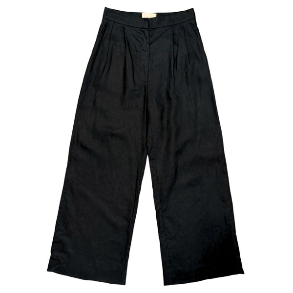 MATIN Herringbone Black Wide Leg Linen Pleat Trouser Pant $689 EUC Sz
