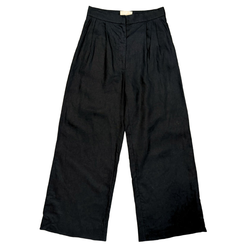 MATIN Herringbone Black Wide Leg Linen Pleat Trouser Pant $689 EUC Sz