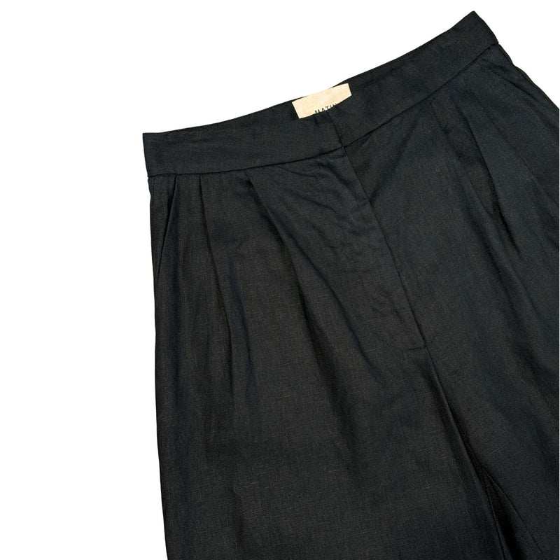 MATIN Herringbone Black Wide Leg Linen Pleat Trouser Pant $689 EUC Sz