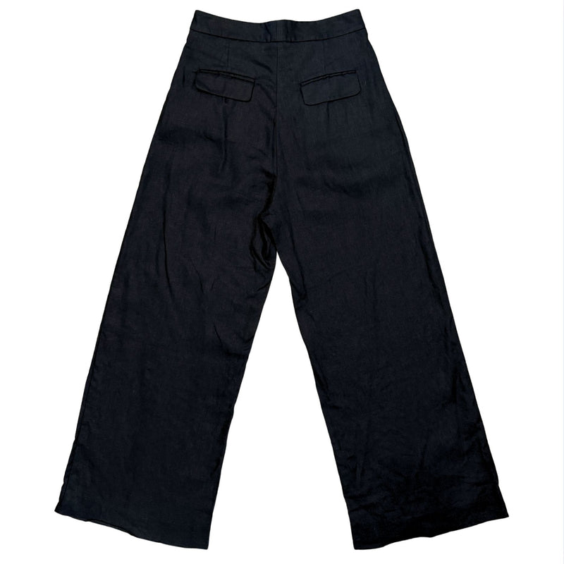 MATIN Herringbone Black Wide Leg Linen Pleat Trouser Pant $689 EUC Sz