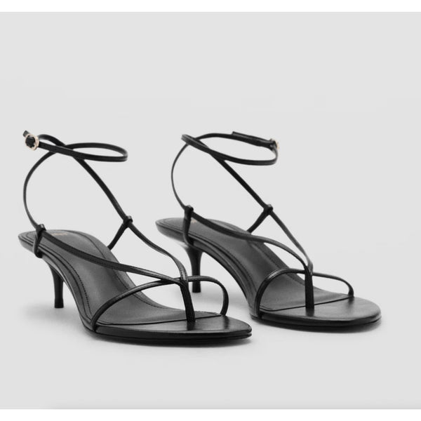 MANGO MNG Heeled Strappy Sandals Thin Strap Kitten $80 NWOB 39