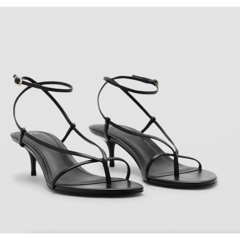 MANGO MNG Heeled Strappy Sandals Thin Strap Kitten $80 NWOB 39