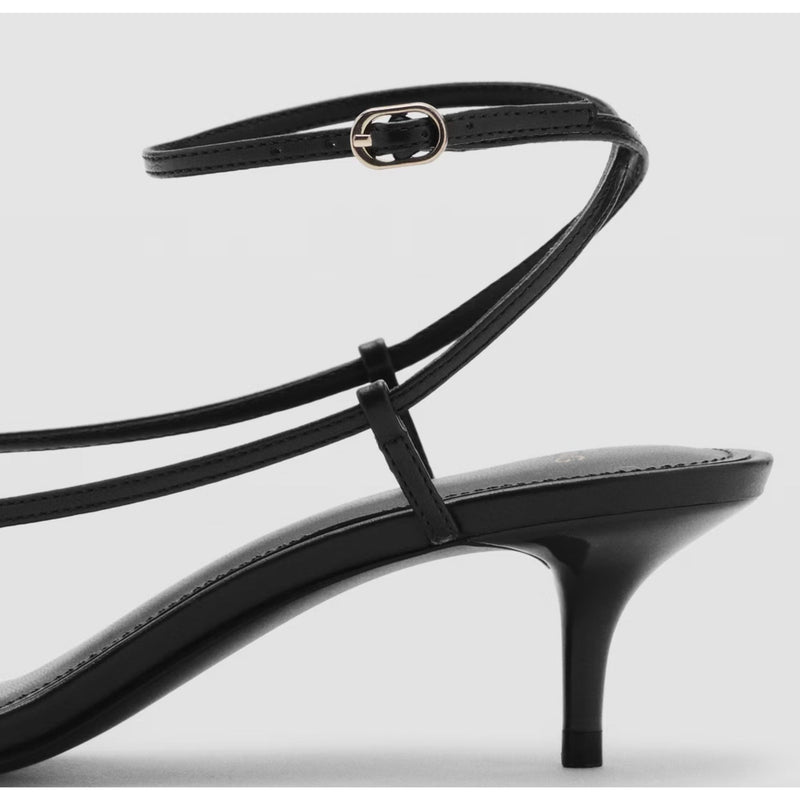 MANGO MNG Heeled Strappy Sandals Thin Strap Kitten $80 NWOB 39