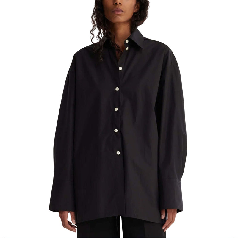 Rohe Frames Noir Black Open Black Shirt $445 EUC Small