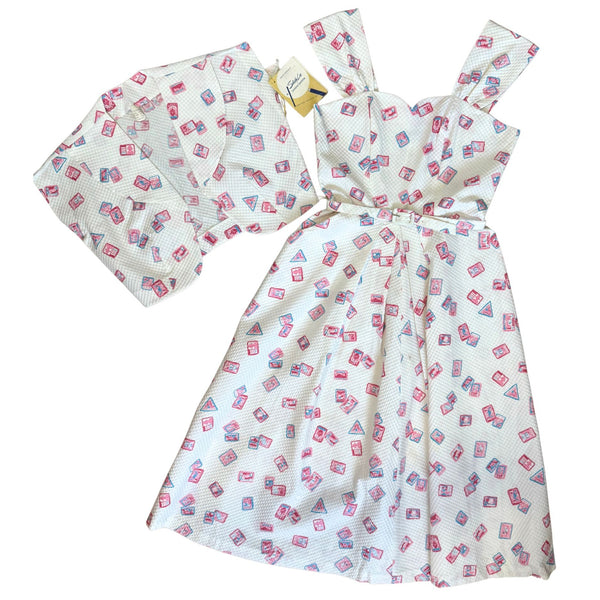 VINTAGE Shirley Lee Postage Stamp 50s White Textured Dress NWT