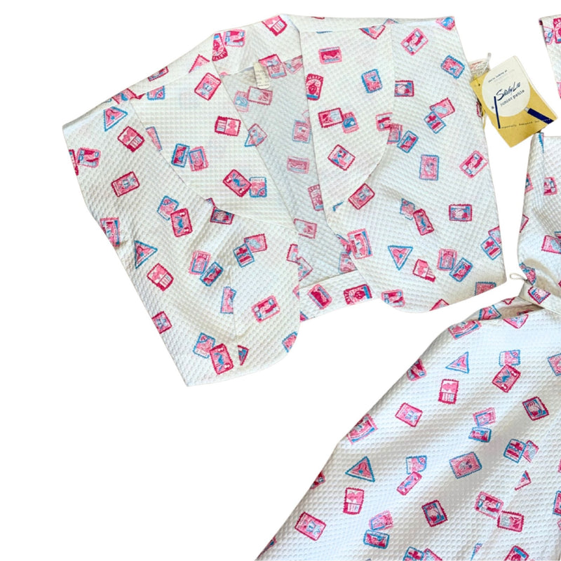 VINTAGE Shirley Lee Postage Stamp 50s White Textured Dress NWT