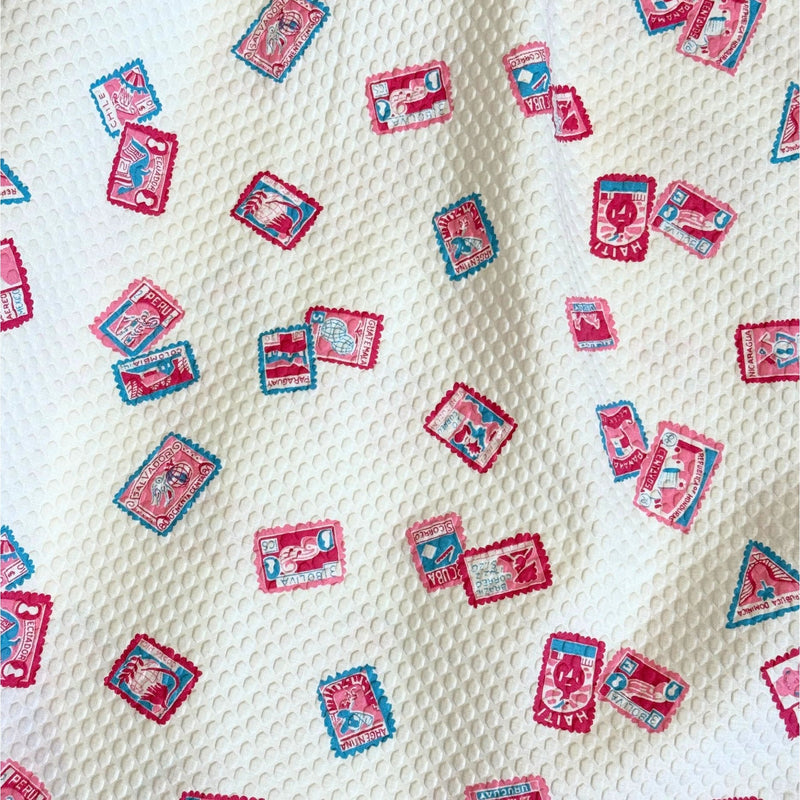 VINTAGE Shirley Lee Postage Stamp 50s White Textured Dress NWT