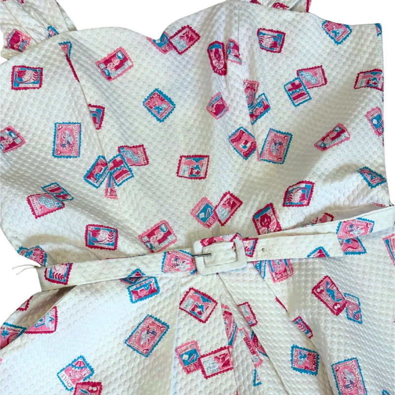 VINTAGE Shirley Lee Postage Stamp 50s White Textured Dress NWT