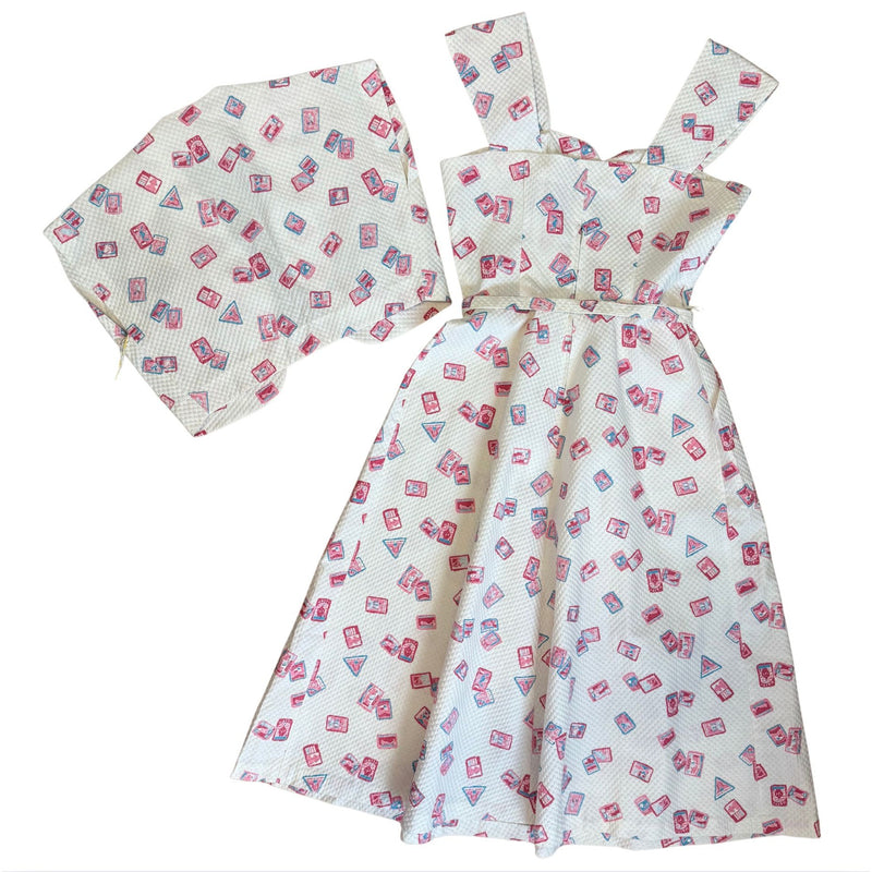 VINTAGE Shirley Lee Postage Stamp 50s White Textured Dress NWT