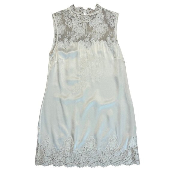 DOEN Valeria Silk Lace Mini Dress Sea Salt Off White $398 EUC Small