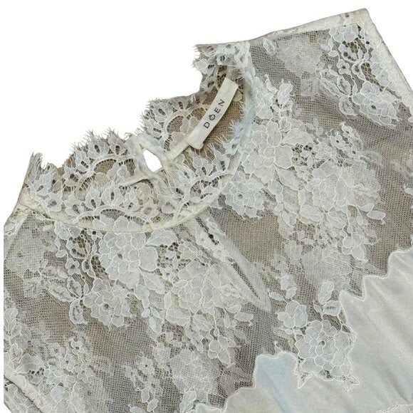DOEN Valeria Silk Lace Mini Dress Sea Salt Off White $398 EUC Small