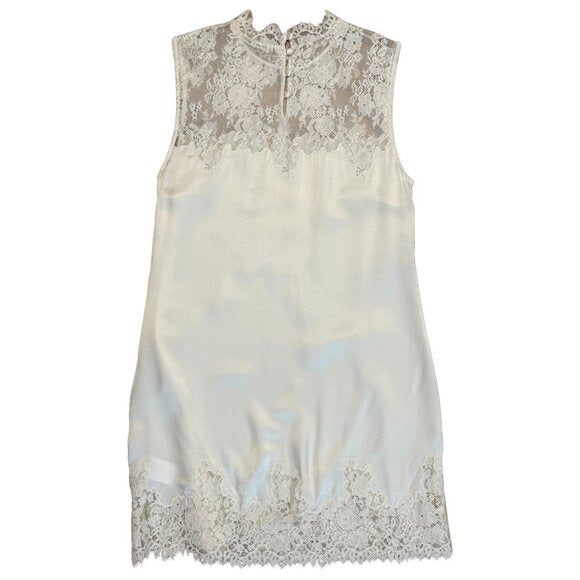DOEN Valeria Silk Lace Mini Dress Sea Salt Off White $398 EUC Small