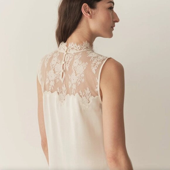 DOEN Valeria Silk Lace Mini Dress Sea Salt Off White $398 EUC Small
