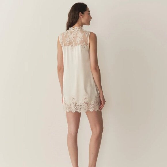 DOEN Valeria Silk Lace Mini Dress Sea Salt Off White $398 EUC Small