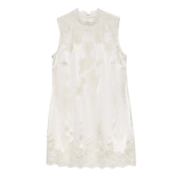 DOEN Valeria Silk Lace Mini Dress Sea Salt Off White $398 EUC Small