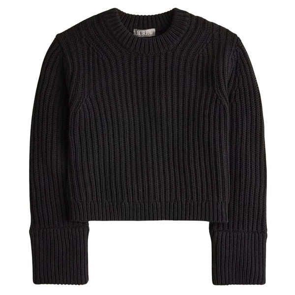 J. CREW Heritage Black Cotton Fisherman Crewneck Sweater $98 EUC S