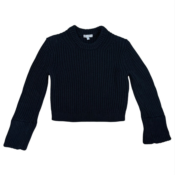 J. CREW Heritage Black Cotton Fisherman Crewneck Sweater $98 EUC S