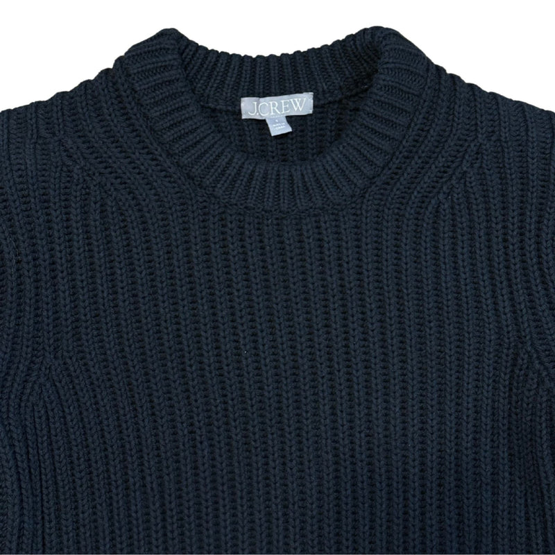 J. CREW Heritage Black Cotton Fisherman Crewneck Sweater $98 EUC S
