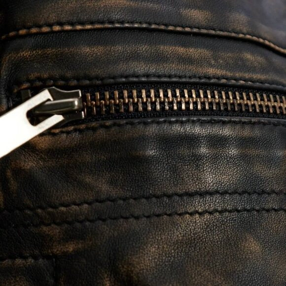 GESTUZ Lineragz Lamb Leather Jacket Black Brown $1469 NWT Sz 36 Small