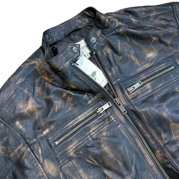GESTUZ Lineragz Lamb Leather Jacket Black Brown $1469 NWT Sz 36 Small