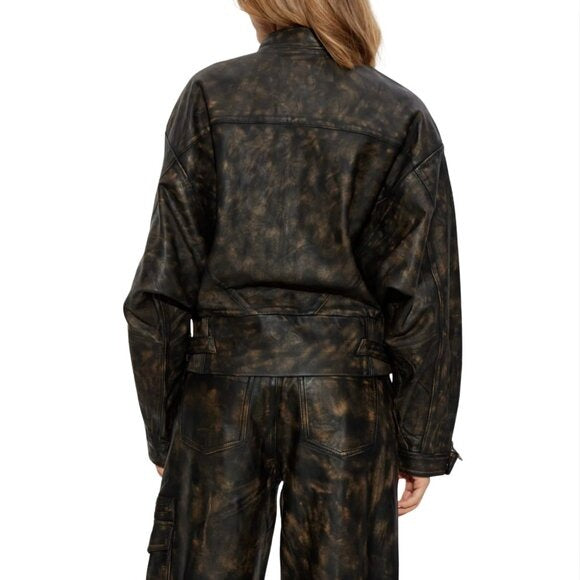 GESTUZ Lineragz Lamb Leather Jacket Black Brown $1469 NWT Sz 36 Small