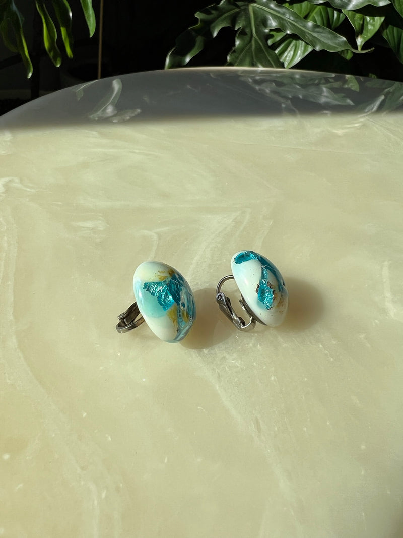 Vintage Blue Marbled Circle Earrings