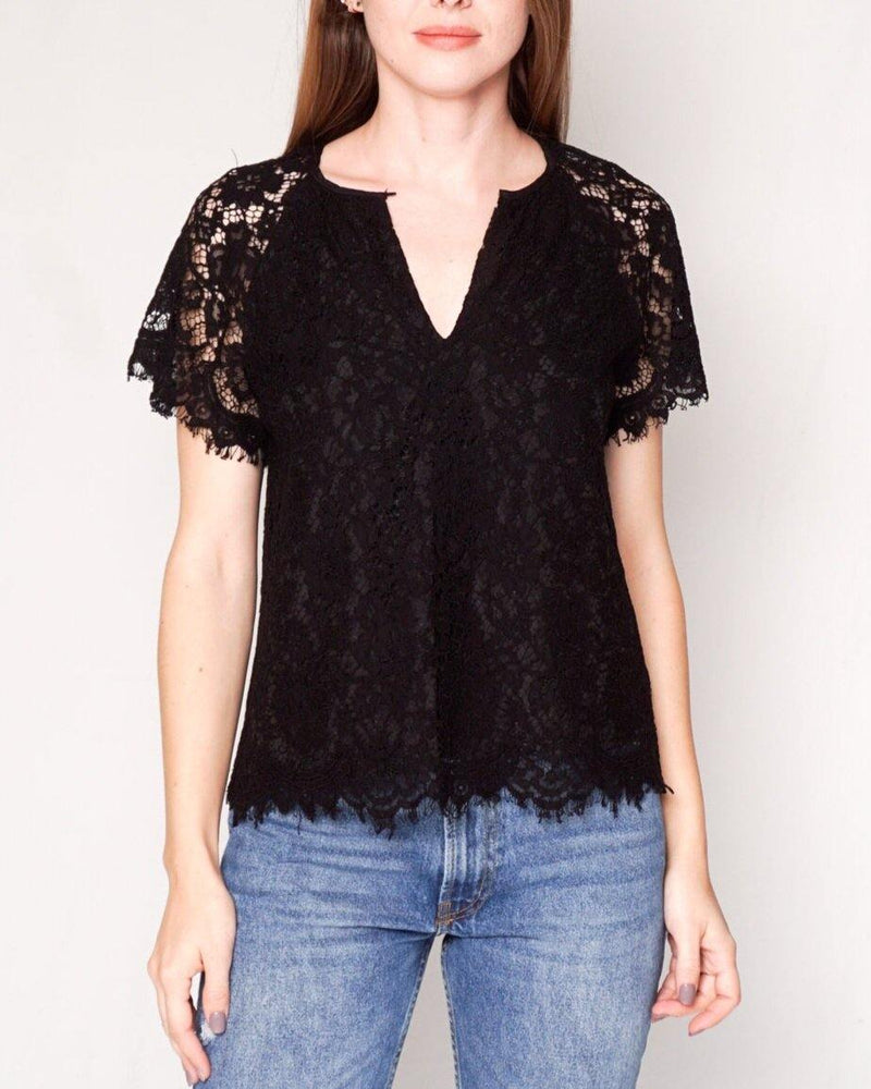 J. CREW Black Short-Sleeve Floral Lace Top (Size XS) - Fashion Without Trashin