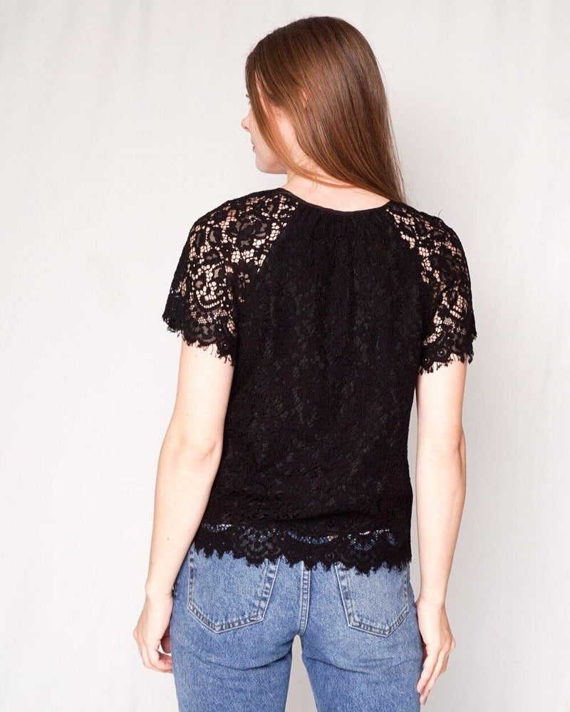 J. CREW Black Short-Sleeve Floral Lace Top (Size XS) - Fashion Without Trashin