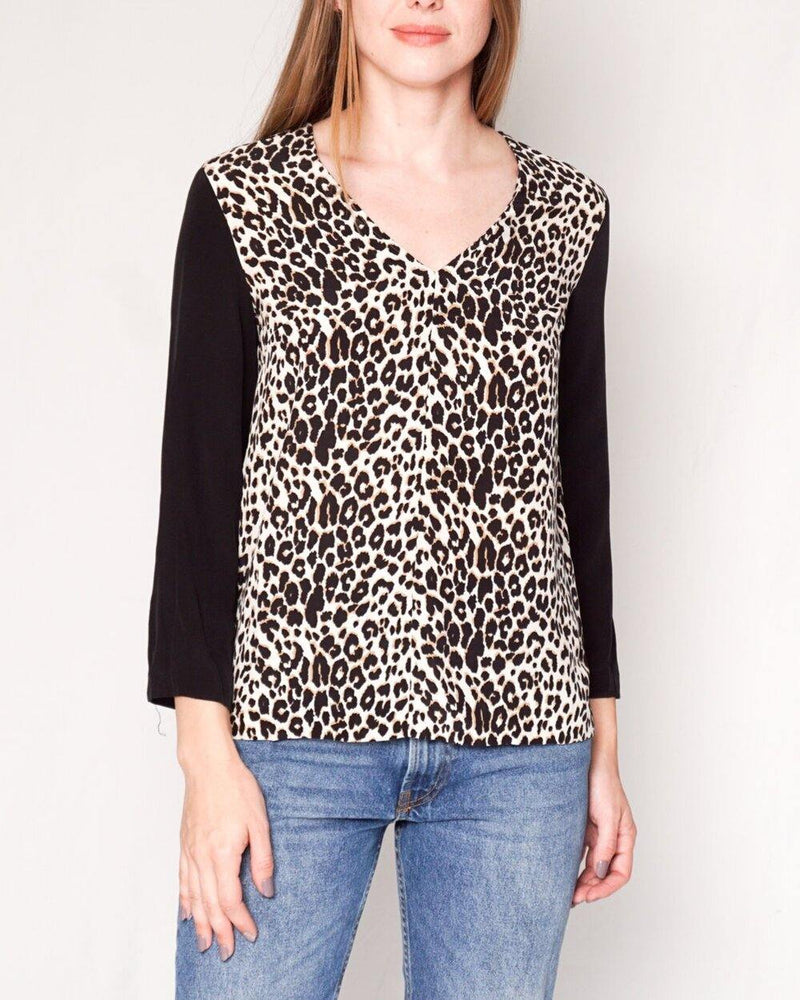 Club Monaco Krista Silk Leopard Contrast Top (Size XS) - Fashion Without Trashin