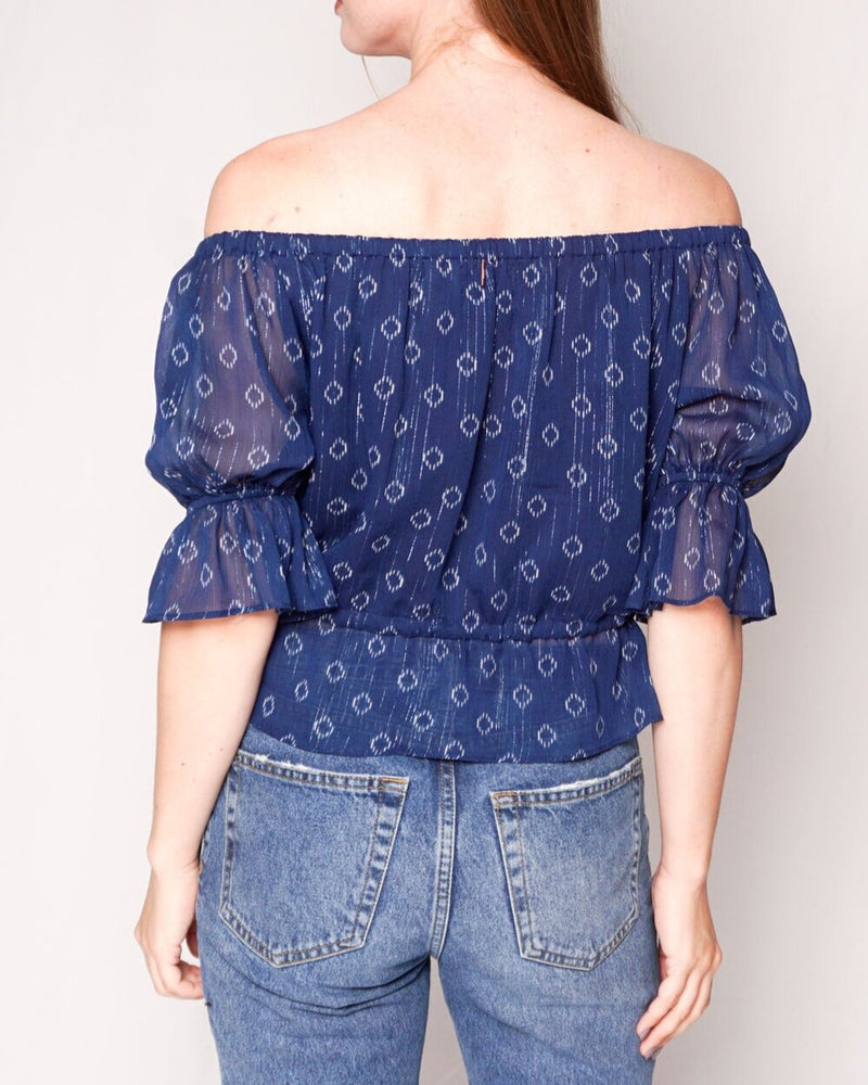 Misa Los Angeles Blue Ikat Off-Shoulder Blouse(Size XS)