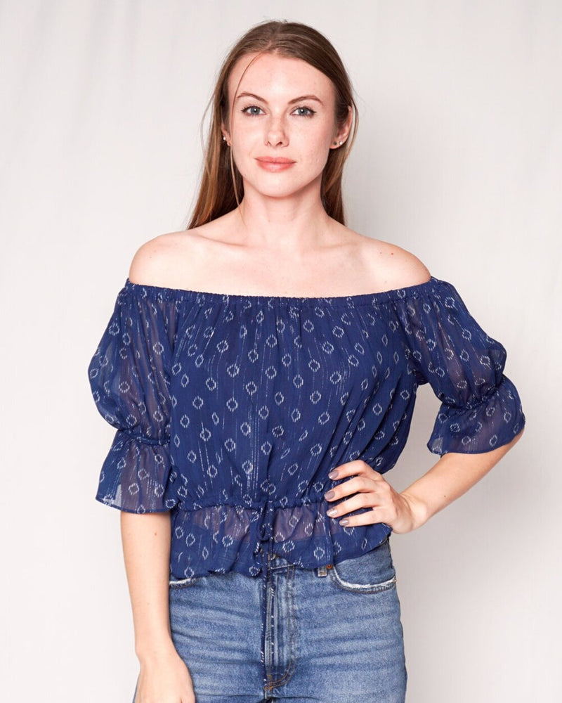 Misa Los Angeles Blue Ikat Off-Shoulder Blouse(Size XS)