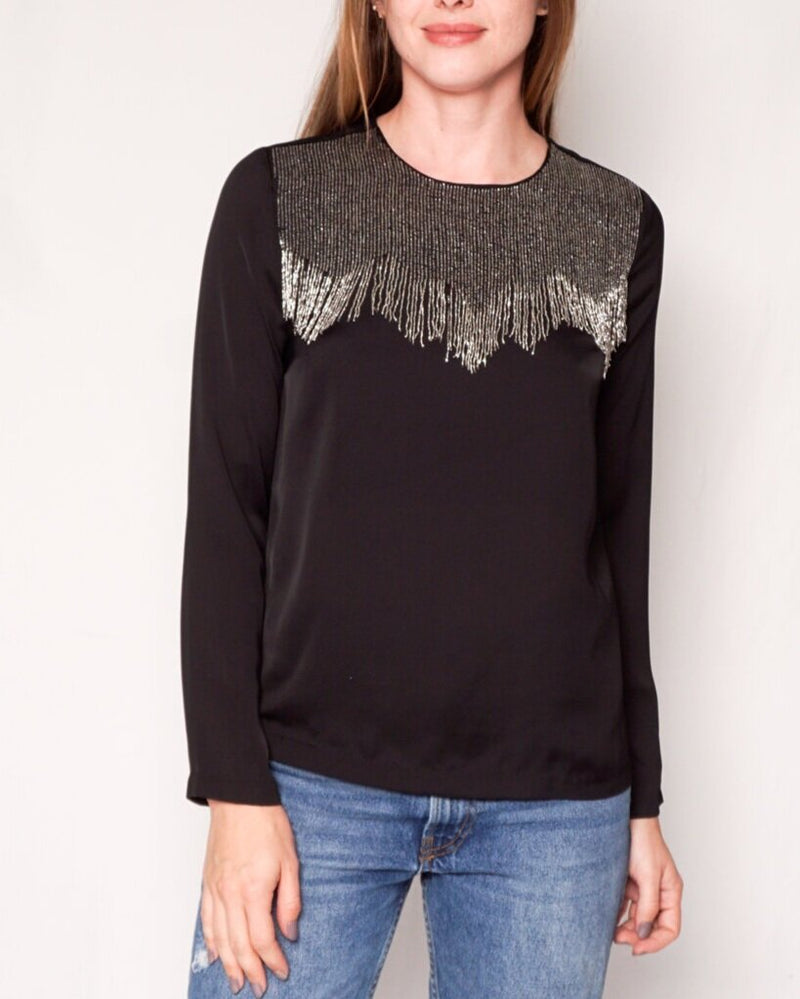 SANDRO Eksy Beaded Embellished Black Top (Size S)