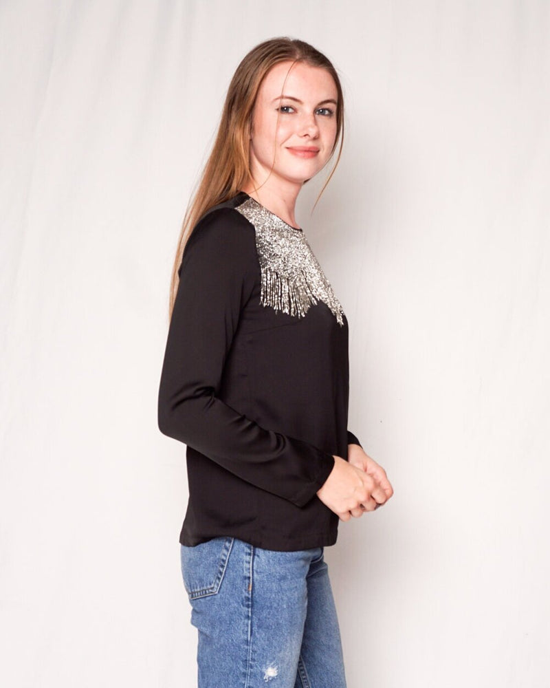 SANDRO Eksy Beaded Embellished Black Top (Size S)