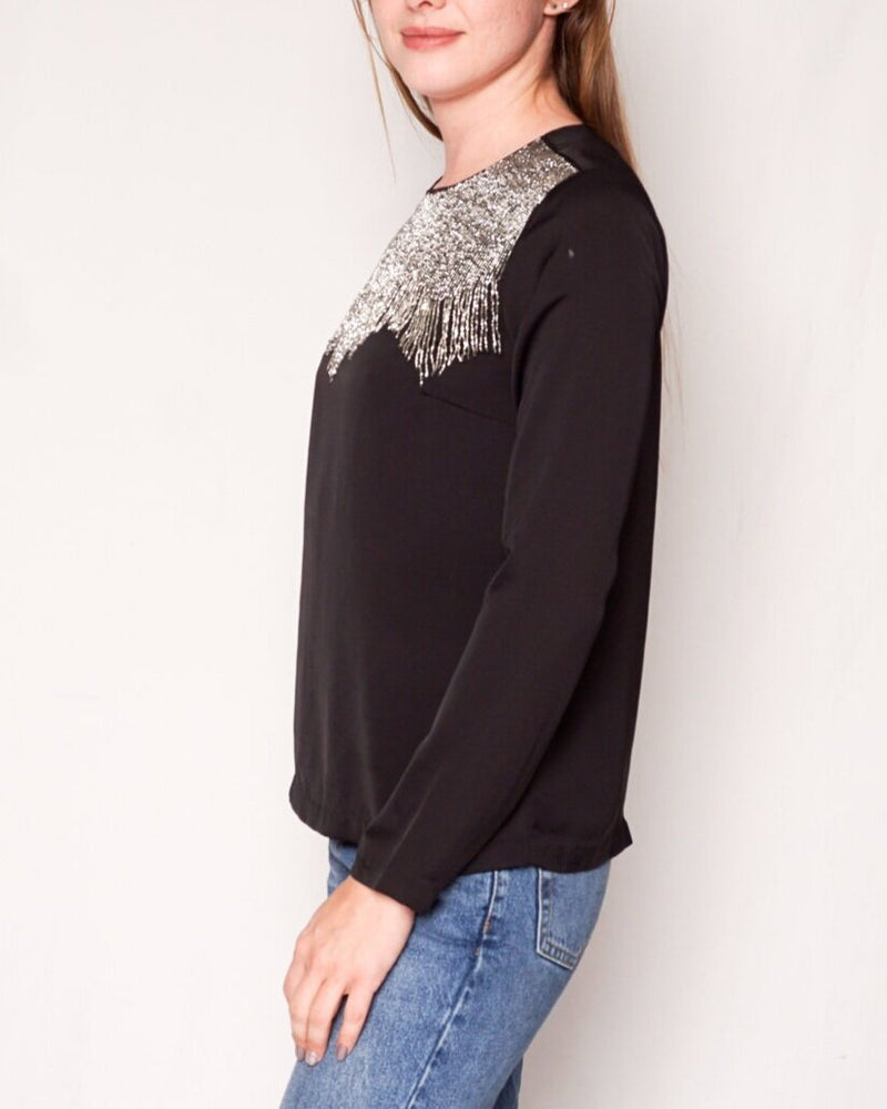 SANDRO Eksy Beaded Embellished Black Top (Size S)