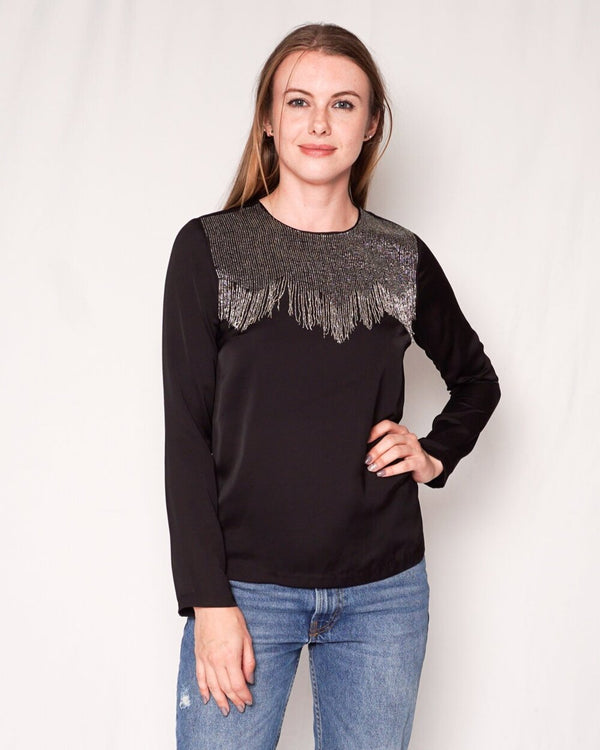 SANDRO Eksy Beaded Embellished Black Top (Size S)
