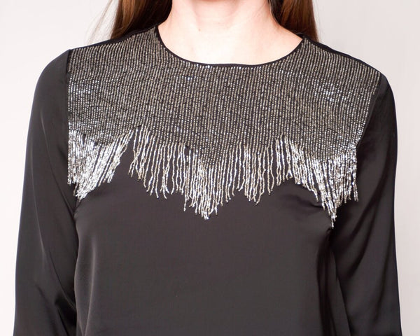 SANDRO Eksy Beaded Embellished Black Top (Size S)